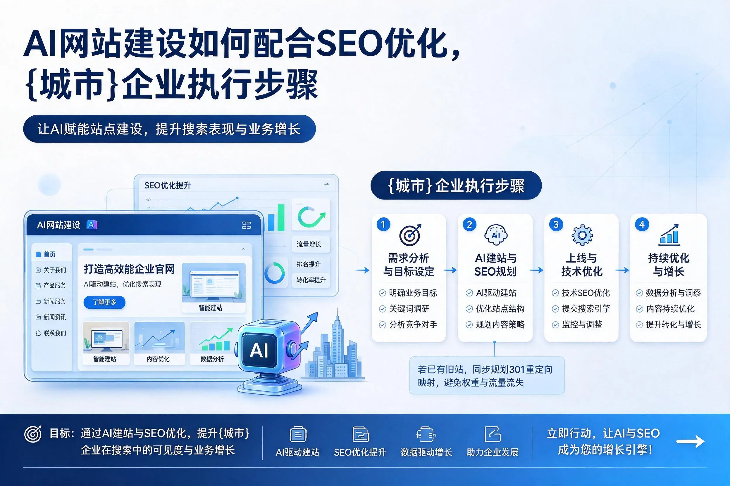 AI网站建设如何配合SEO优化，三沙企业执行步骤