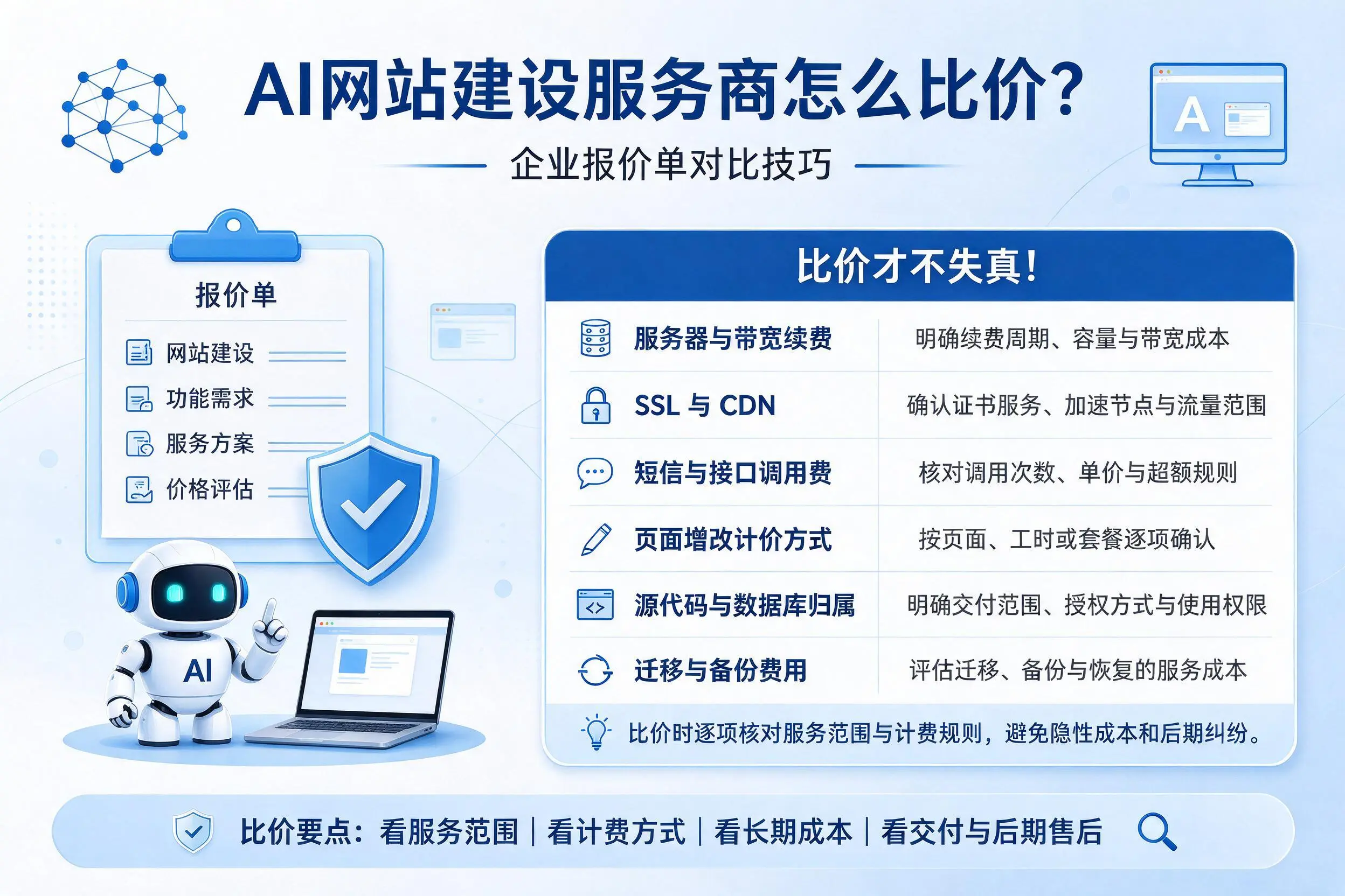 AI网站建设服务商怎么比价?三沙企业报价单对比技巧