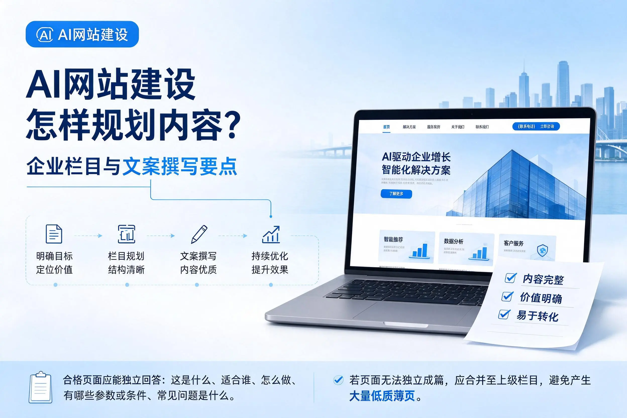 AI网站建设怎样规划内容？三沙企业栏目与文案撰写要点