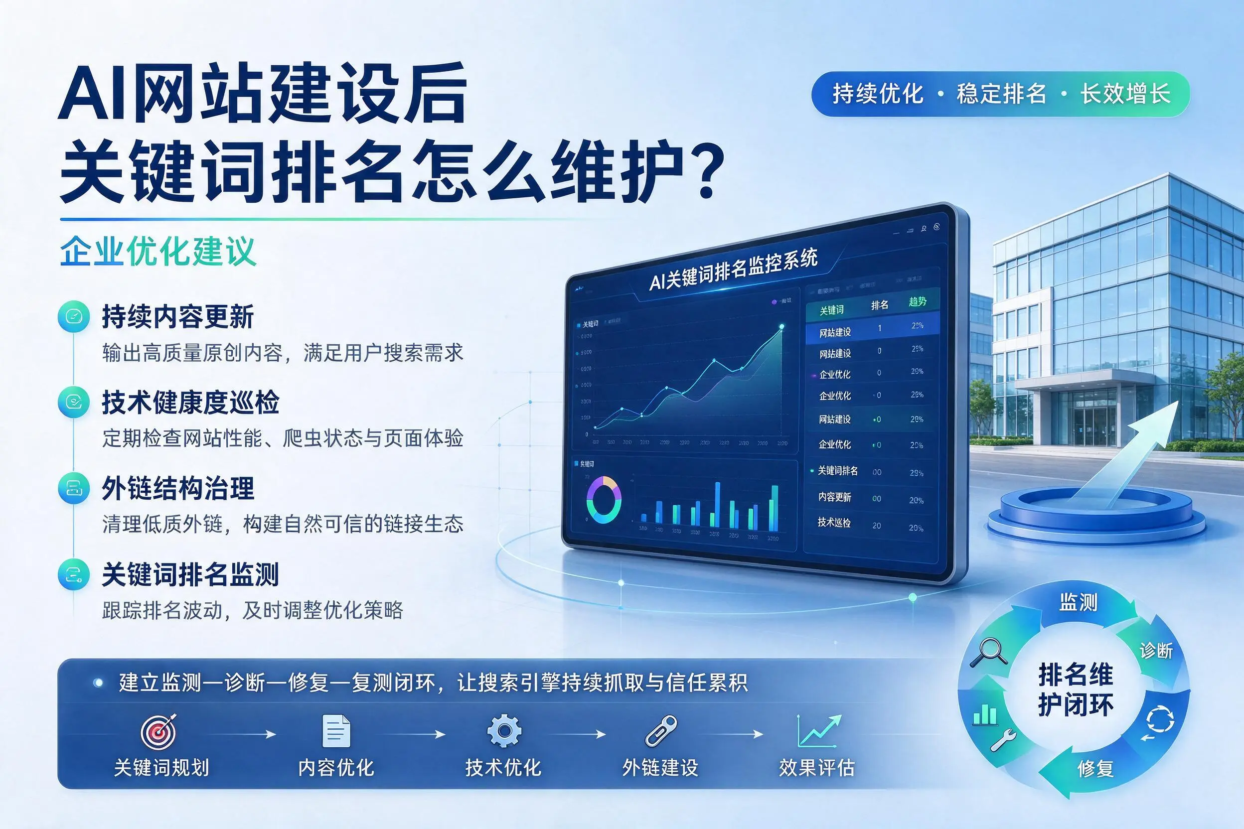 AI网站建设后关键词排名怎么维护?三沙企业优化建议
